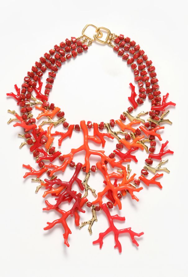 Kenneth Jay Lane Late '80s Coral Resin Bib Necklace - 1