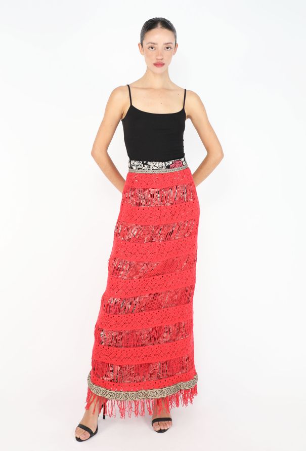 VOYAGE Fringed Maxi Skirt, 1990s - 1
