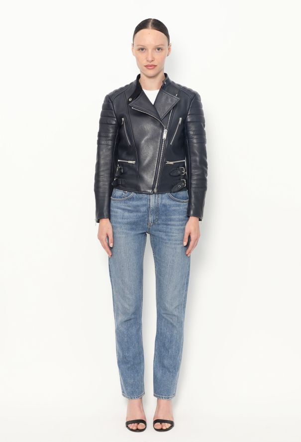 Céline Navy Leather Biker Jacket - 3