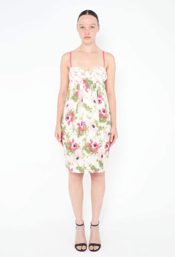 John Galliano 2005 Ruched Floral Silk Dress - 1
