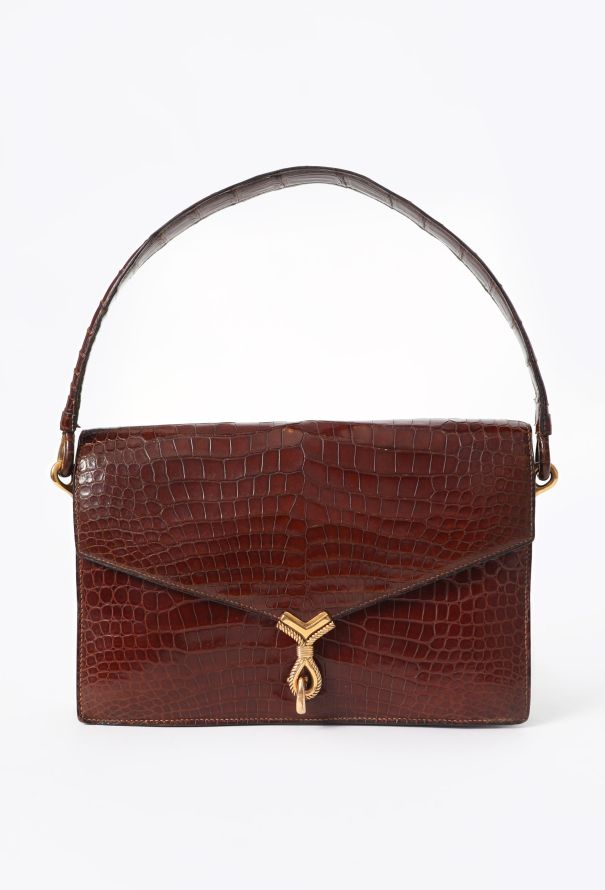 Hermès Vintage Brown Porosus Cordelière Bag - 1