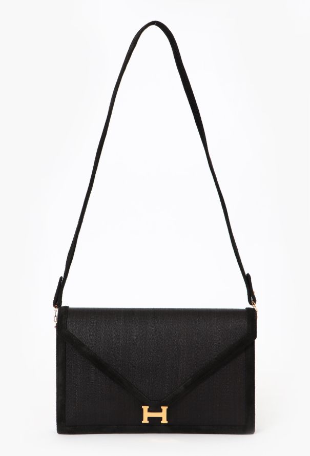 Hermès '70s Black Doblis & Crin Lydie Clutch Bag - 1