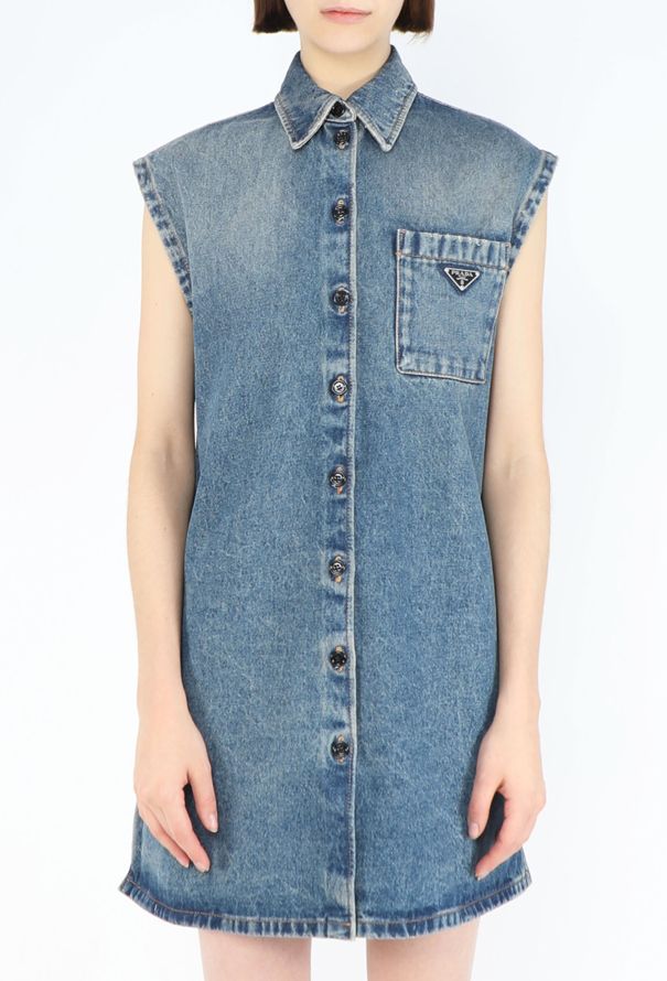 Prada 2023 Logo Denim Shift Dress - 2