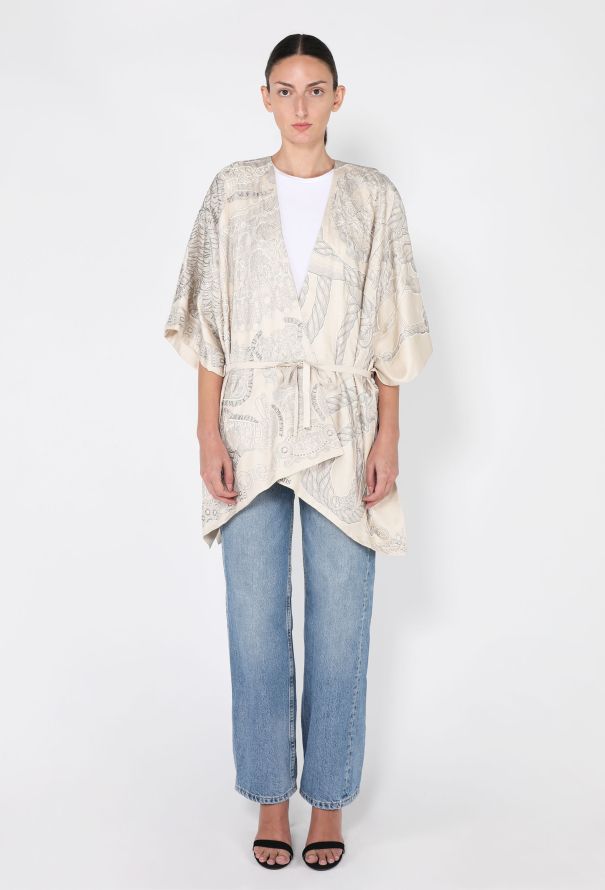 Hermès Embellished Silk Carré Belted Robe - 3