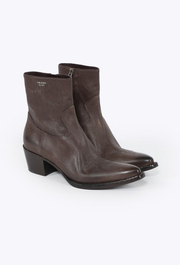 Prada 2025 Antique Calf Leather Western Boots - 3