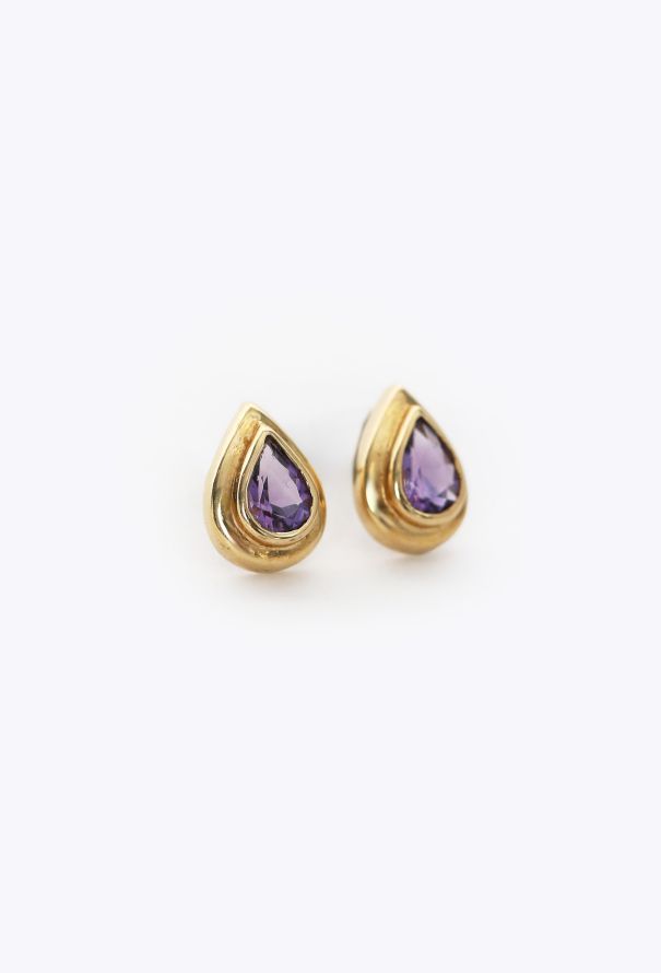 Modern Fine Jewelry 18K Yellow Gold & Amethyst Stud Earrings - 3 Modern Fine Jewelry 18K Yellow Gold & Amethyst Stud Earrings - 3