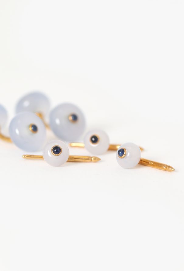 Boucheron Vintage 18K Gold Chalcedony & Sapphire Dress Set - 6