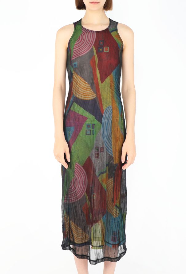 Yohji Yamamoto 1997 Graphic Mesh Overlay Dress - 2