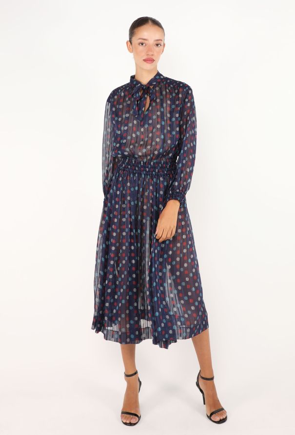 Céline Printed Silk Lavallière Dress, 1970s - 3