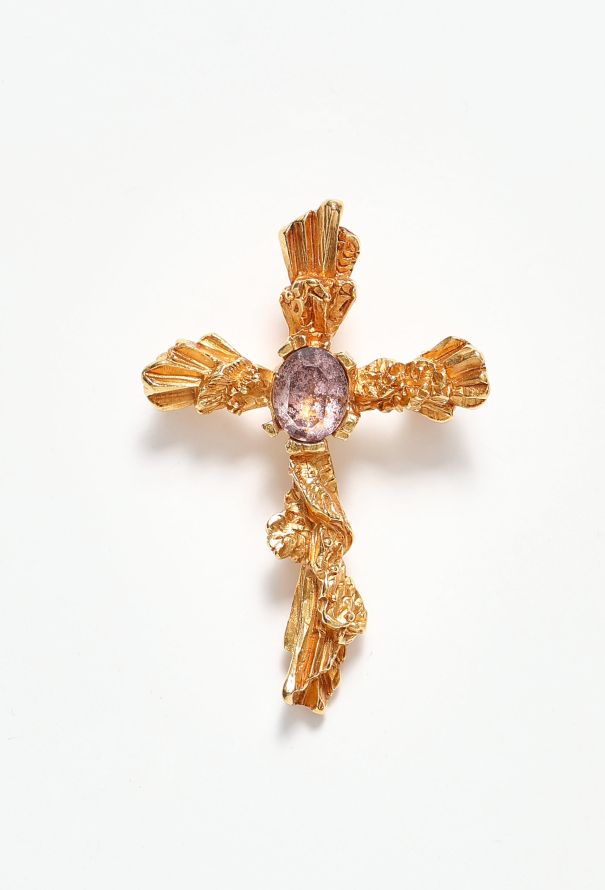 Christian Lacroix '80s Amethyst Cross Pendant Brooch - 1