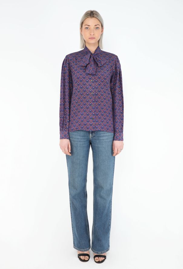 Saint Laurent '70s Printed Silk Lavallière Blouse - 3