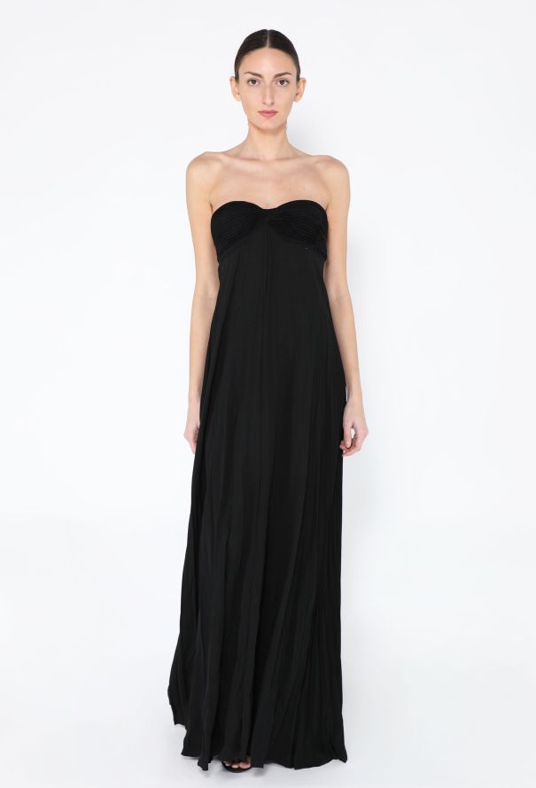 Crêpe Pleated Strapless Gown - 1