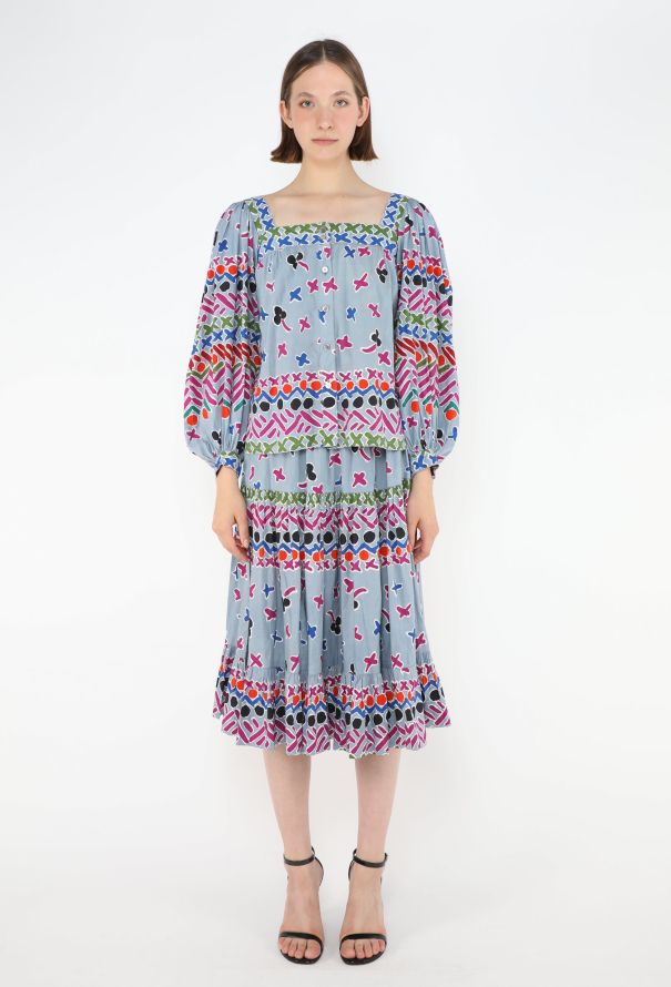 Saint Laurent 1979 Belted Printed Peasant Ensemble - 4