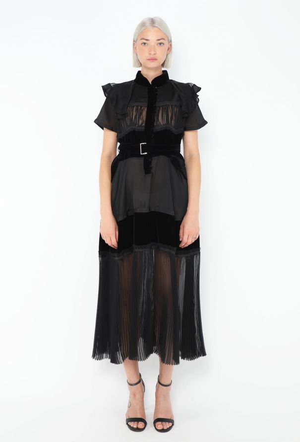 Sacai 2020 Ruffled Patchwork Midi Dress - 1