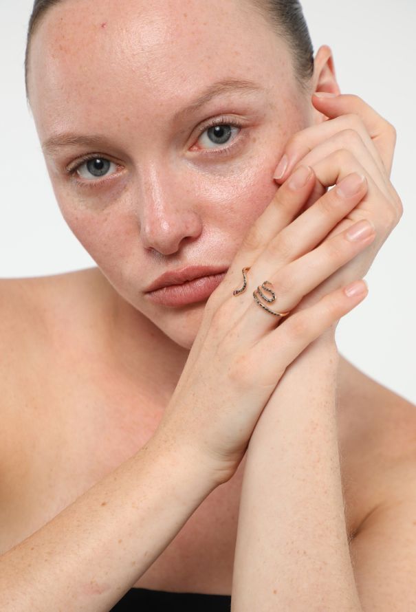 Modern Fine Jewelry Ileana Makri 18K Rose Gold Lucky Snake Double-Finger Ring - 6