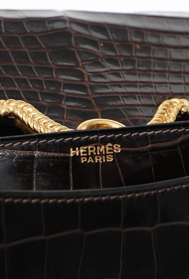 Hermès Rare 1960s Marron Porosus Vasco Bag - 11