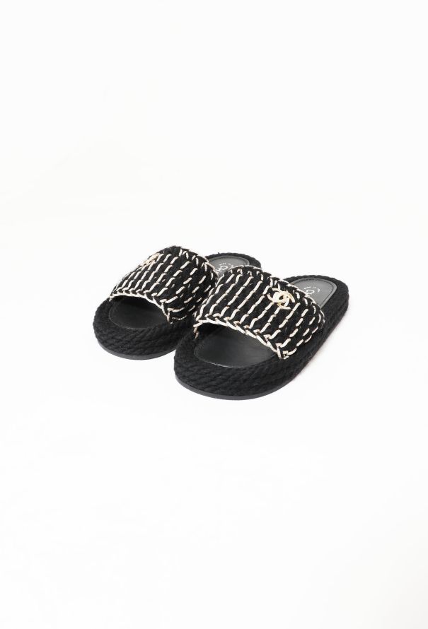 CHANEL, Shoes, New Chanel Womens Braided Knit Metallic Cc Slides Sz Eu 39