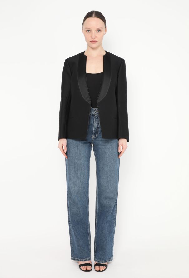 Saint Laurent Collarless Smoking Blazer - 2 Saint Laurent Collarless Smoking Blazer - 2
