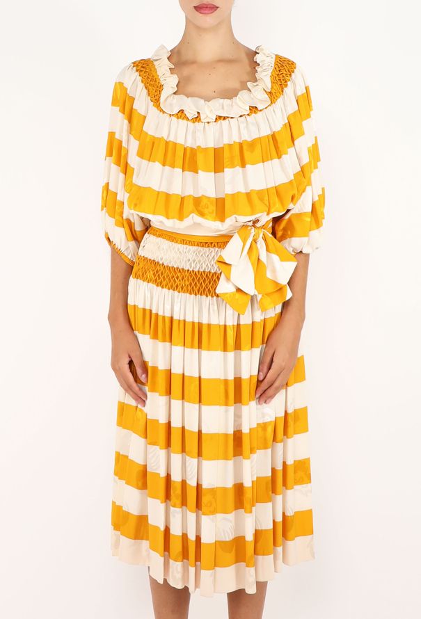 Nina Ricci Smocked Striped Silk Dress, 1970s - 5