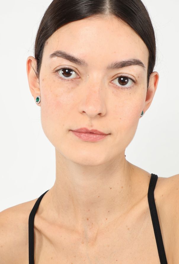 Modern Fine Jewelry 18k White Gold, Diamond & Emerald Earrings - 2 Modern Fine Jewelry 18k White Gold, Diamond & Emerald Earrings - 2