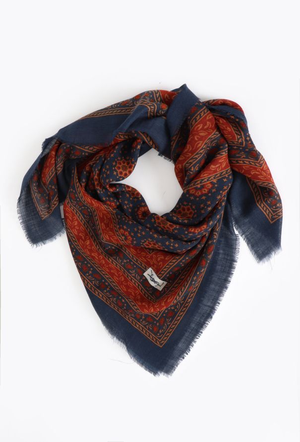 Saint Laurent '70s Floral Fringe Wool Scarf - 1