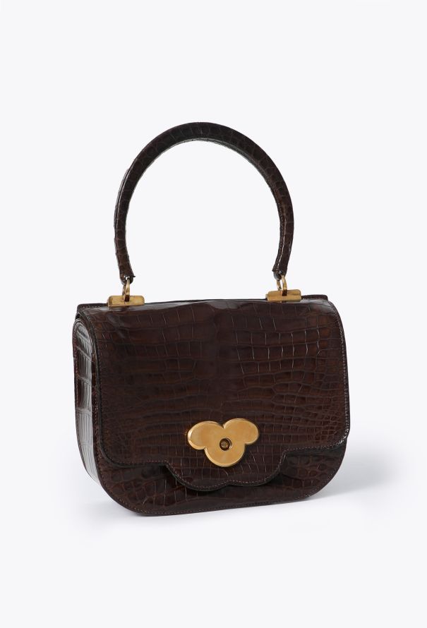 Hermès 1960s Brown Porosus Top-Handle Bag - 2