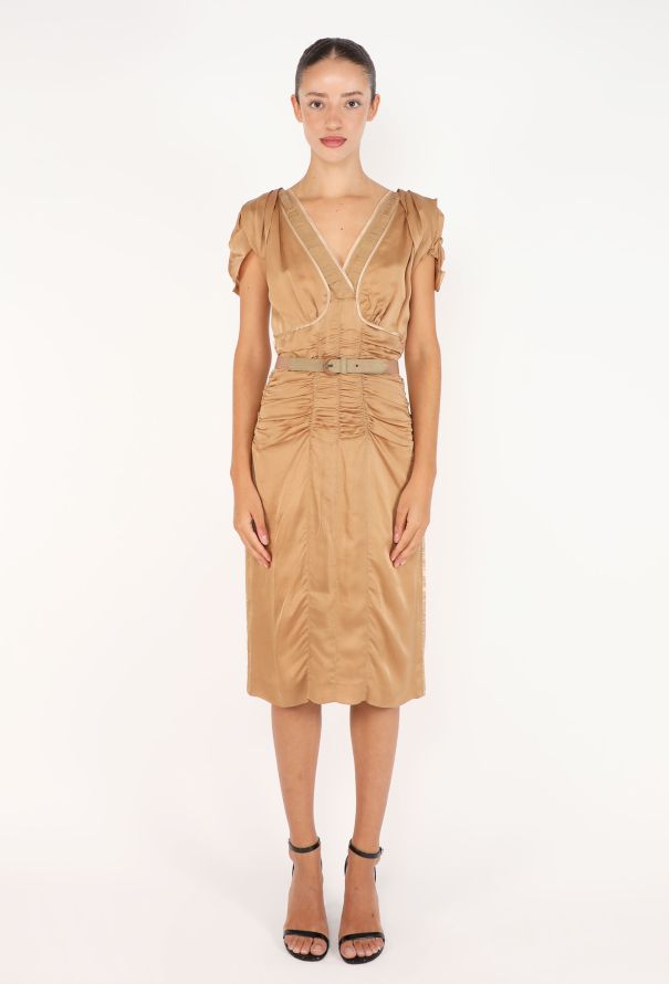 Prada Belted Ruched Silk Dress - 1