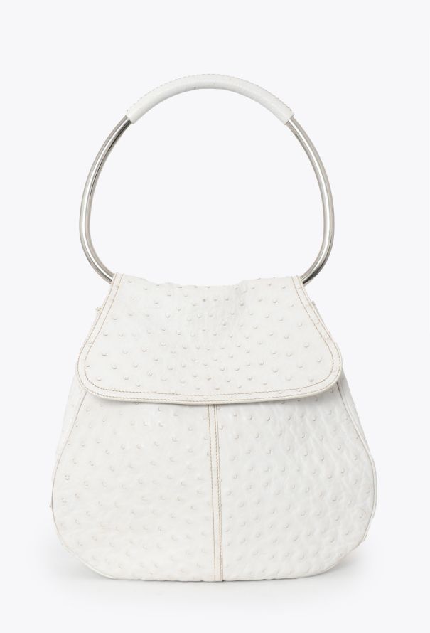 Prada White Ostrich Vitello Raino Ring Bag - 1