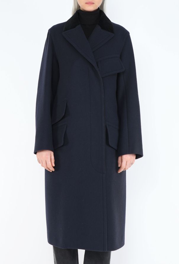 Céline 2015 Notched Velvet Trim Coat - 4
