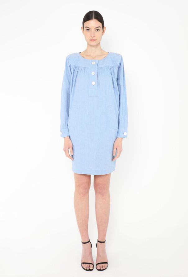 Saint Laurent '70s Ruched Cotton Smock Dress - 5 Saint Laurent '70s Ruched Cotton Smock Dress - 5