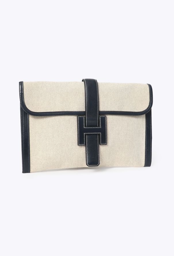 Hermès Vintage Toile H & Navy Box Jige Clutch - 2