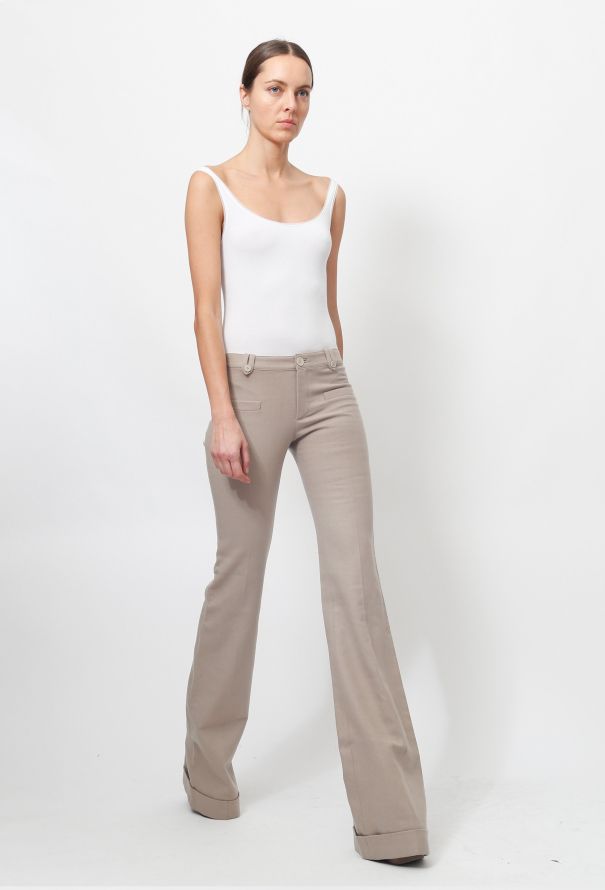 Flare pants high waist - light beige