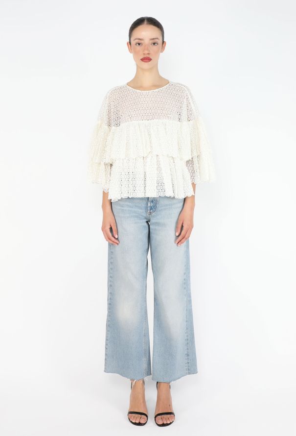 Chloé Lace Ruffled Cotton Top - 3