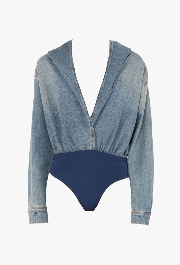 Alaïa S/S 2022 Denim Hooded Bodysuit - 3