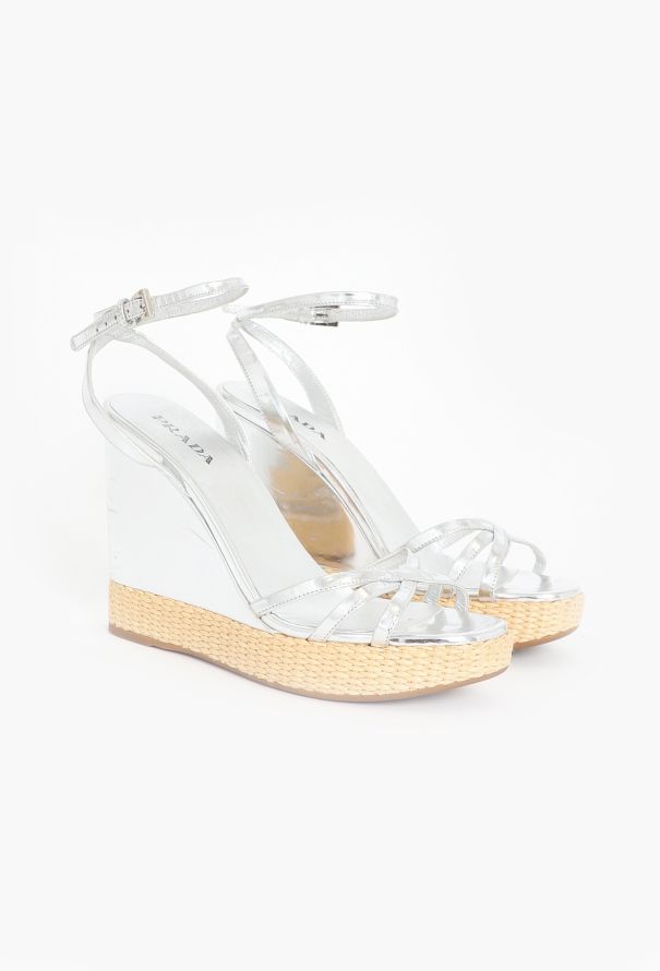 Prada Metallic Platform Wedge Espadrilles - 2 Prada Metallic Platform Wedge Espadrilles - 2