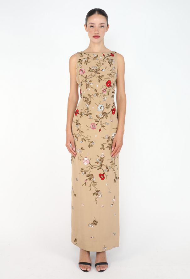 Oscar De La Renta Embroidered Silk Column Dress, 2001 - 1