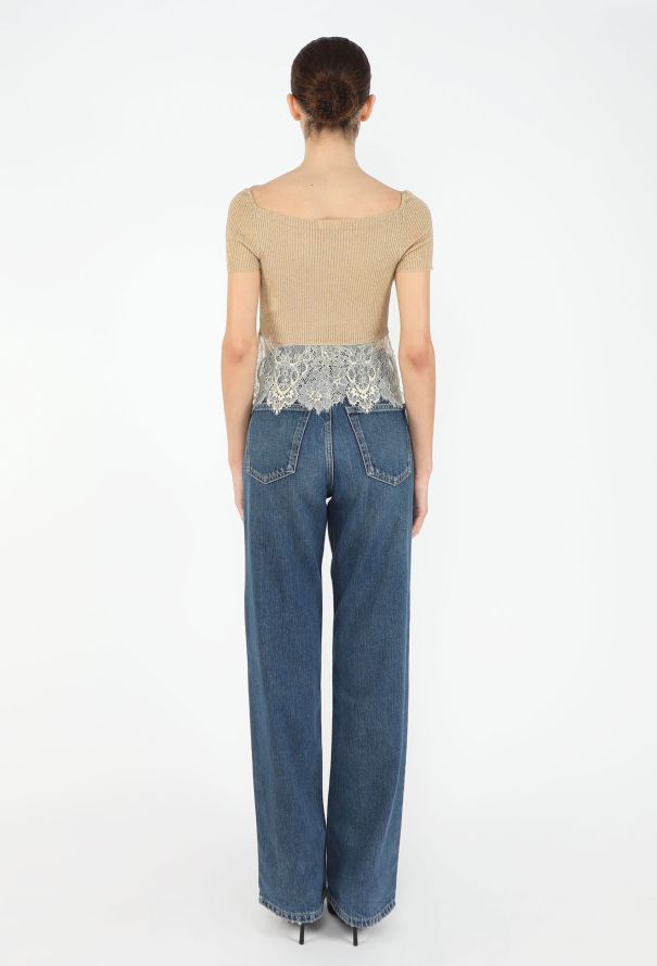 Valentino '90s Metallic Ribbed Lace Top - 4