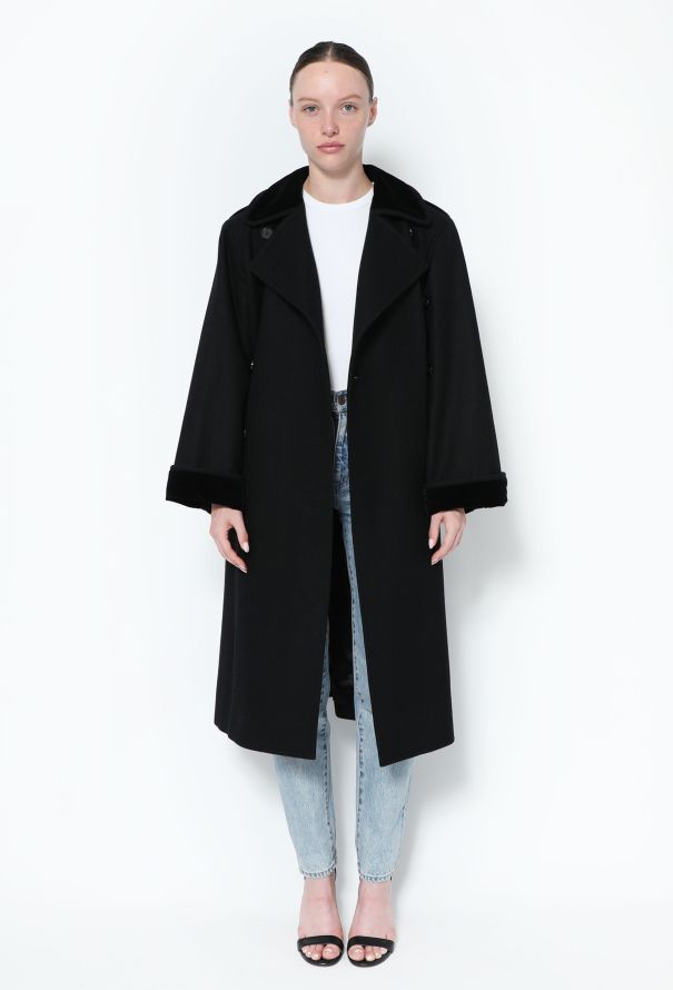 Saint Laurent ‘70s Velvet Trim Wool Coat - 1