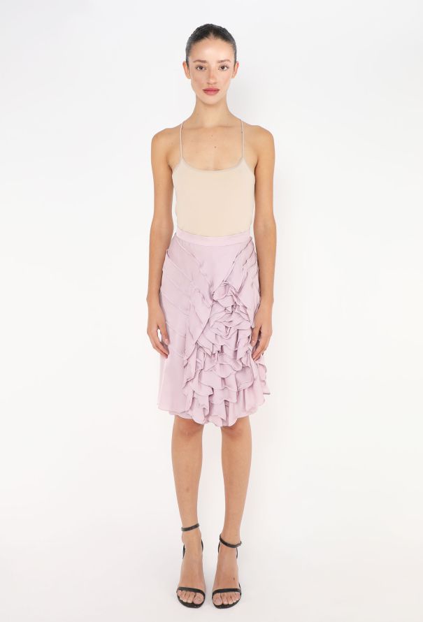 Saint Laurent S/S 2003 Ruched Silk Rose Skirt - 1