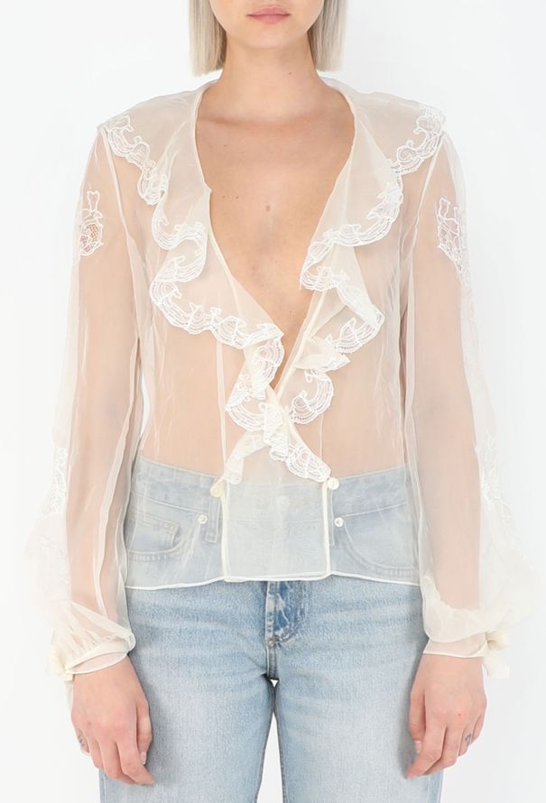Valentino Ruffled Silk & Lace Blouse - 1