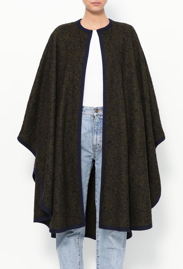 Saint Laurent RARE '70s Woven Trim Bouclé Cape - 2 Saint Laurent RARE '70s Woven Trim Bouclé Cape - 2