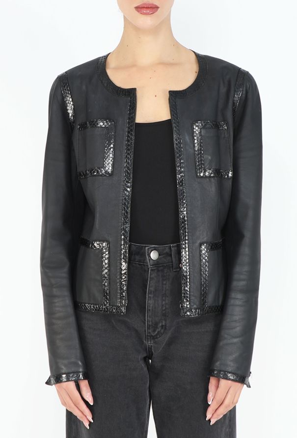 Chanel 2004 Snakeskin Trim Leather Jacket - 1