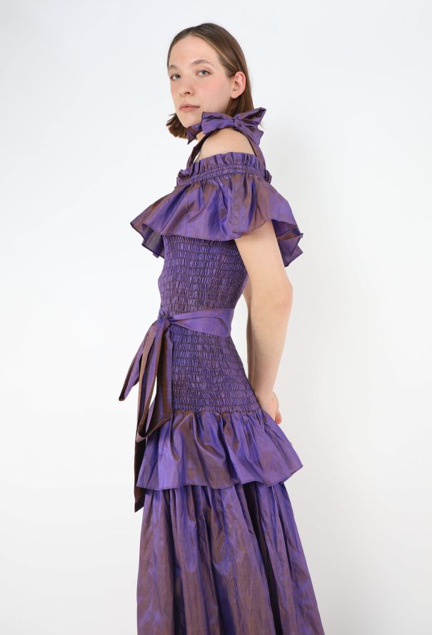 Saint Laurent 1980 Belted Ruffled Taffeta Gown - 1