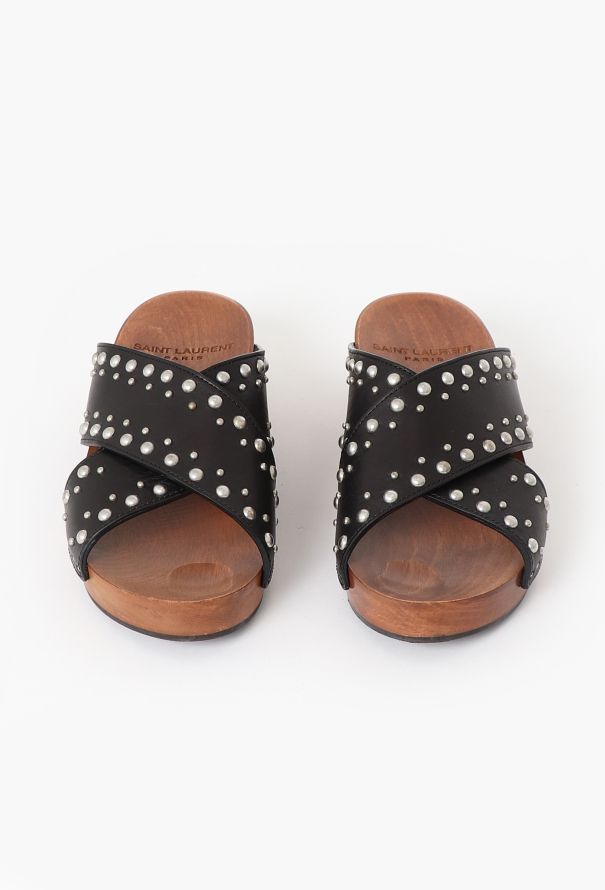 Saint Laurent Studded Leather Platform Clogs - 3