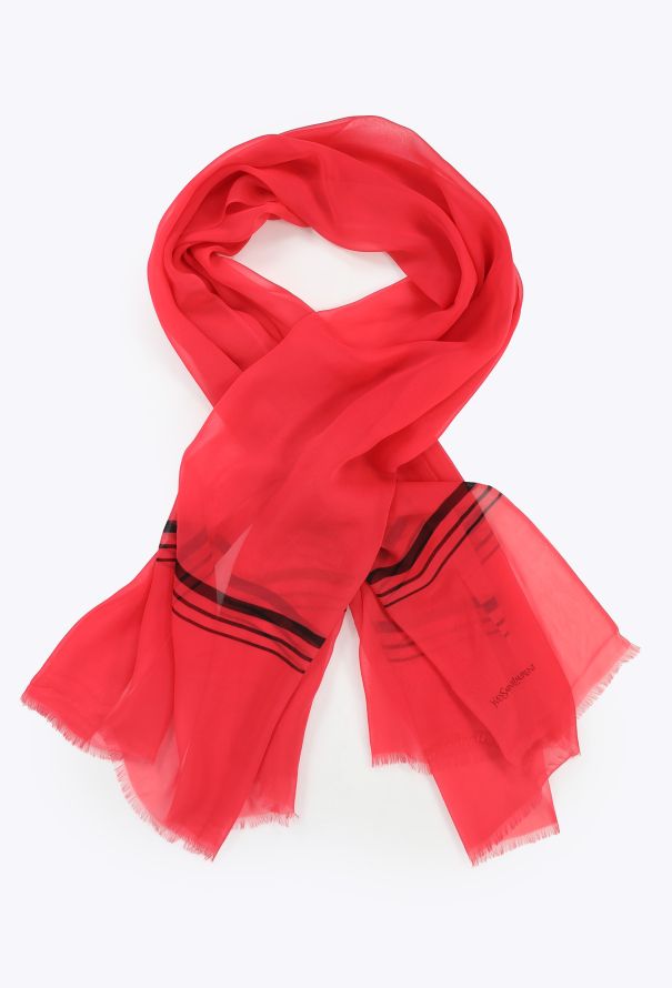 Saint Laurent Vintage Coral Silk Scarf - 1