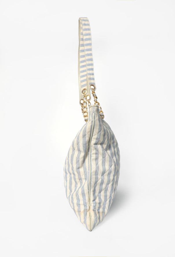 Chanel Vintage Quilted Striped Canvas Tote Bag - 5