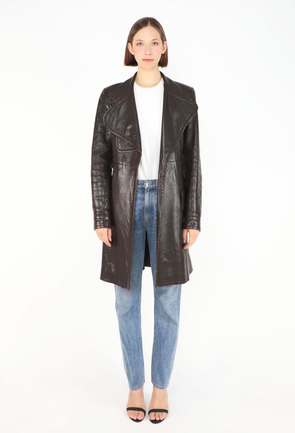 Chanel RARE F/W 1997 Notched Leather Coat - 3