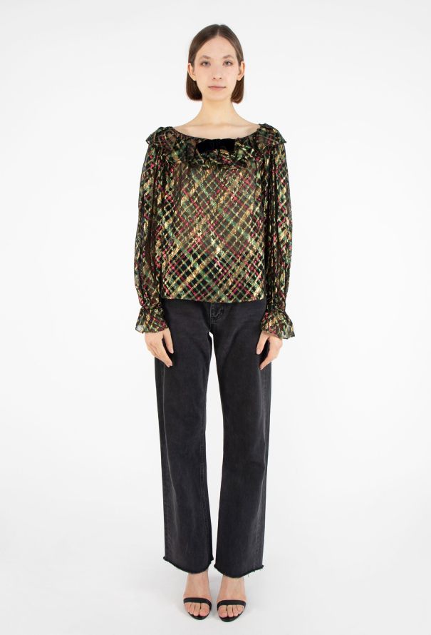 Saint Laurent Rare F/W 1980 Lamé Ruffled Blouse - 3
