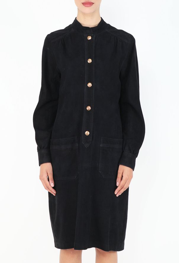 Céline Navy Suede Calèche Dress, 1970s - 3