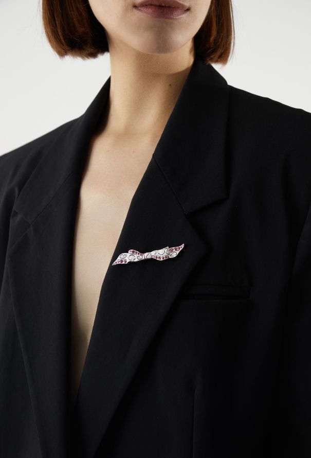 Vintage Fine Jewelry Art Deco Platinum & White Gold Diamond Ruby Bow Brooch - 2